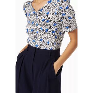 MAJE Womens Top Size 1 Small White Pullover Floral Lightweight Shirred Crepe